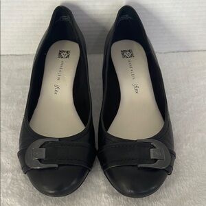 Anne Klein Black Flats with Textured Fabric and Bow Accent